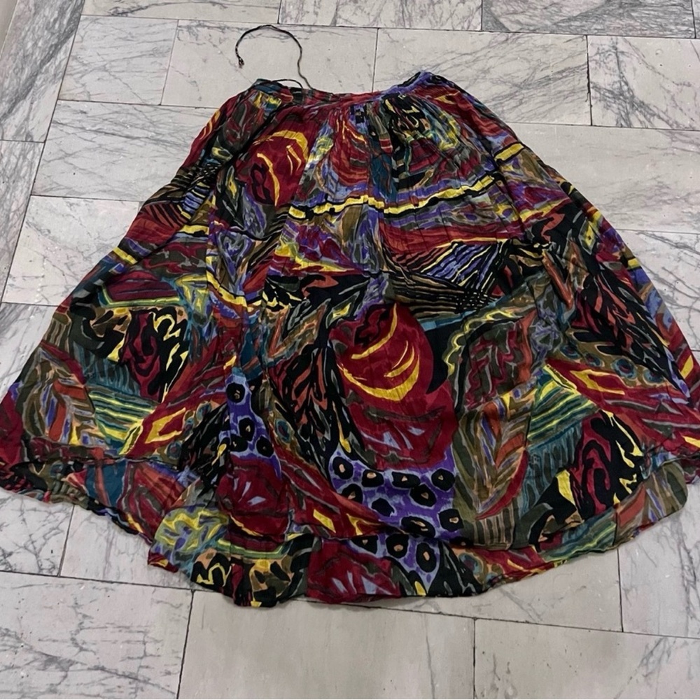 Multicolor Patterned Bohemian draw string Midi Skirt - Women